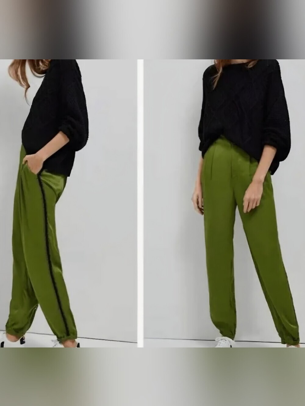 Anthropologie Diandra Satin Pleated Joggers in Moss Green - Size 10T
